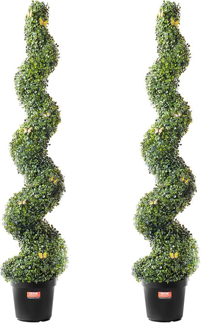 VEVOR Artificial Boxwood Topiary Tree, 60 inch Tall (2 Pieces), Spiral Faux Topiary Trees, Faux Plant w/Extra Leaves & Pot & Small Decoration, UV Rated Greenery Set for Home Decor Indoor/Outdoor