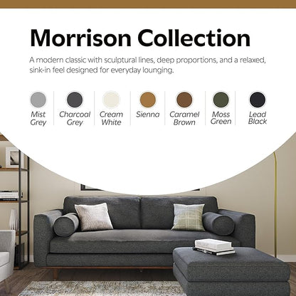 SIMPLIHOME Morrison Mid-Century Modern 72 inch Wide Sofa with Ottoman Set in Charcoal Grey Tightly Woven Performance Fabric for the Living Room and Family Room