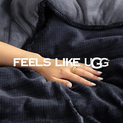 UGG Comforter Set 5 Piece Bed in a Bag with Throw Blanket, Decorative Pillow, Shams, and Reversible Comforter Hypoallergenic Washable Luxury Warm Fluffy Bedding Set, Navy Blue, King Size (Remina)