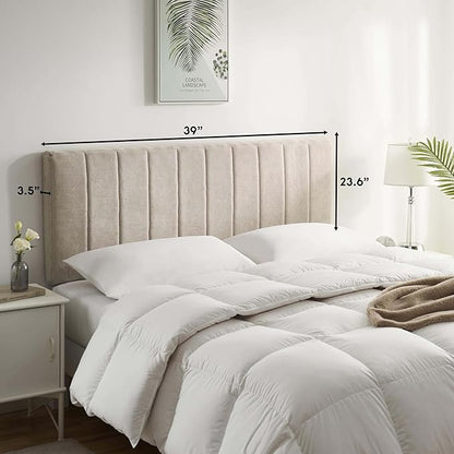 Nestl Upholstered Twin Headboard - Easy Assemble Channel Stitched Headboard Twin Size - Wall Mounted Headboards with 3D Soundproof Wall Panels Peel & Stick Floating Headboards, Beige