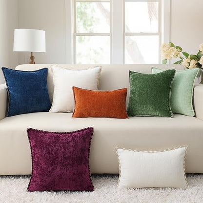decorUhome Chenille Soft Throw Pillow Covers 24x24 Set of 2, Farmhouse Velvet Neutral Decorative Euro Pillow Covers with Stitched Edge for Couch Sofa Bed Home Decor, Aqua Haze