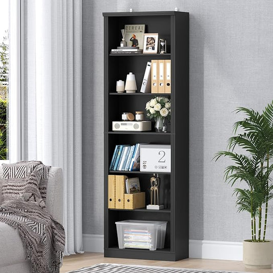 75" Tall Bookshelf & Bookcase, 6-Tier Adjustable Storage Shelves, Book Shelf with Anti-Tipping Device, Floor Standing Modern Display Rack for Living Room, Bedroom, Office, Black