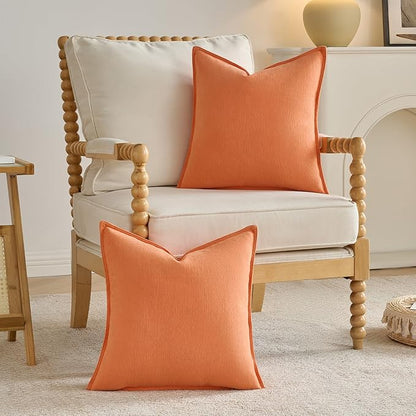 FUTEI Orange Chenille Throw Pillow Covers 22x22 Inch Set of 2,Edges Double-Stitched Cushion Cases,Modern Home Decor for Couch Living Room