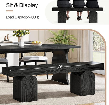 Tribesigns 59" Dining Bench for 2 to 3, Modern Black Dining Table Bench with Arched Base, Extra Long Kitchen Seating for Living Room, Entryway
