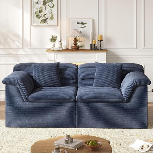 88" Sofa with Deep Seats Oversize, 3 Seater Cloud Couches, Upholstered Corduroy Couch for Living Room Bedroom, No Assembly Required, Blue