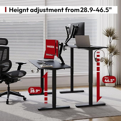 SANODESK Electric Standing Desk 40x24 Inch Height Adjustable Stand Up Desk Home Office Computer Workstation Sit Stand Home Office Desk with Splice Board (Black Frame + Black Top)