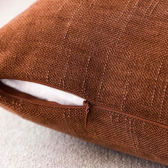 Foindtower Pack of 2 Soft Textured Throw Decorative Pillow Covers Square Accent Solid Cushion Cover Cozy Farmhouse Pillow Case with Zipper for Couch Sofa Bed Living Room 22x22 Inch, Burnt Orange