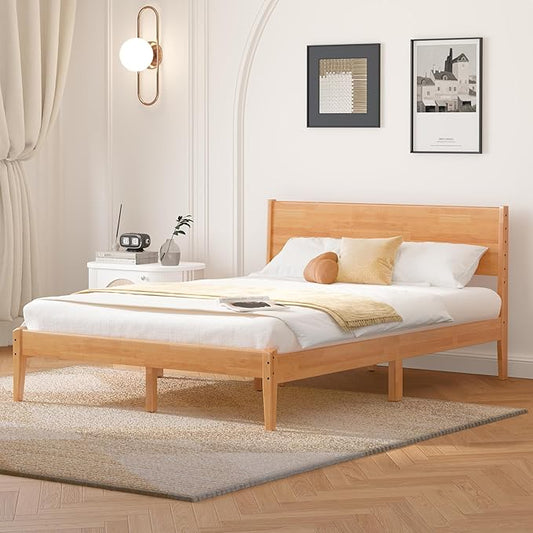 Full Bed Frame with Headboard, Malaysian Oak Bed with Classic Wood Finish, Wooden Platform Bed Frame with Storage, No Box Spring Needed, Easy Assembly, Full Size, Rustic Pine