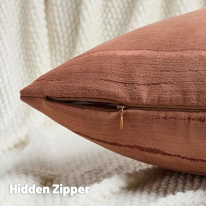 FUTEI Rust Chenille Decorative Throw Pillow Covers 12x20 Inch Set of 2,Soft Embossed Striped Textured Lumbar Pillow Cases,Modern Home Decor for Couch Bed Living Room