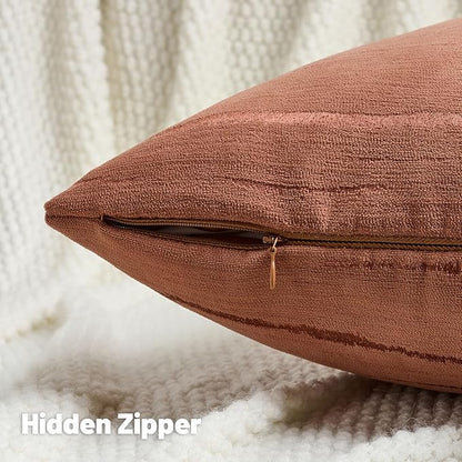 FUTEI Rust Chenille Decorative Throw Pillow Covers 24x24 Inch Set of 2,Soft Embossed Striped Textured European Cushion Case,Modern Home Decor for Couch Bed Living Room