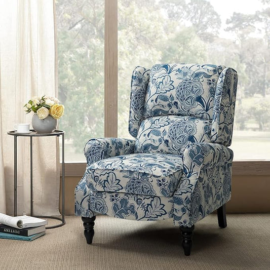 HULALA HOME Upholstered Wingback Recliner Chair, Small Adjustable Footrest Push Back Single Reclining Sofa, Mid Century Modern Lounge Armchair for Living Room, Bedroom, Reading/Jacobean