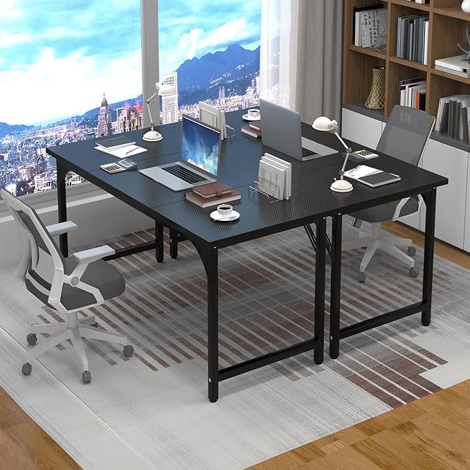StarGraph Modern Computer Desk 55 Inch Large Office Desk with Carbon Fiber Desktop Home Office Desks with Sturdy Metal Frame Gaming Study Writing Work from Home Desks, Black