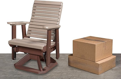 DutchCrafters Horizontal Slat High Roll Back Glider Poly Patio Chair (Tudor Brown & Weathered Wood)