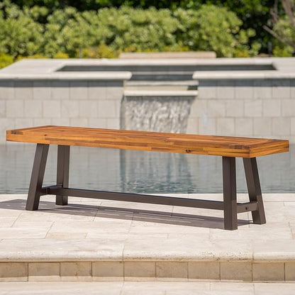Christopher Knight Home Carlisle Outdoor Acacia Wood and Rustic Metal Bench, Sandblast Finish / Rustic Metal 14. 75 x 63 x 17. 50 inches