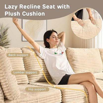 98" Modular Sectional Sofa Set with Swivel Chair, Modern Cloud Couch Plush Corduroy 3 Seater Deep Seat Sofas with Accent Armchair for Living Room Small Space, Beige