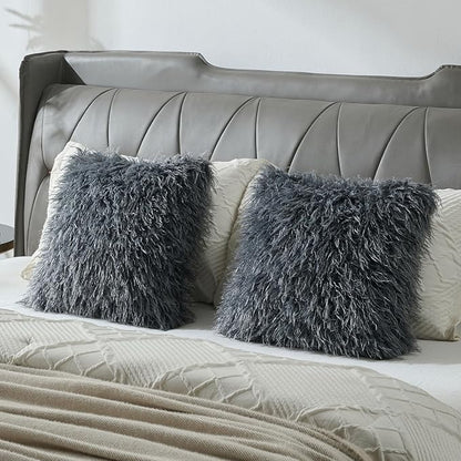 FUTEI Dark Grey Decorative Throw Pillow Covers 18x18 Inch Set of 2,Soft Cozy Faux Fine Wool Textured Cushion Case,Modern Home Luxury Decor for Couch Bed Living Room