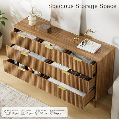 LYNSOM Fluted Dresser and Nightstand Sets 3 Piece, 7-Drawers Dresser and 1-Drawer Nightstands Set of 2, Wood Bedroom Furniture Set for Home, Bedroom, Hallway, Natural Oak