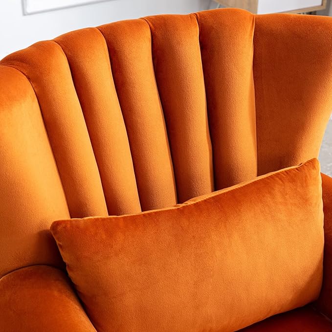 Accent Reading Arm Chairs Midcentury Modern Comfy Corner Sofa Chair, Wingback Waiting Room Club Chair with Tufted Back for Living Room/Bedroom/Reception Room, Velvet Orange