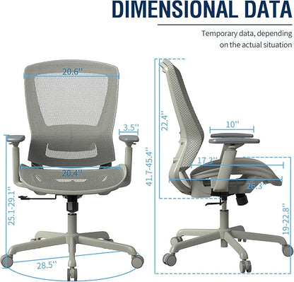 ELABEST T96 Mesh Office Chair,Ergonomic Computer Desk Chair,Sturdy Task Chair- Adjustable Lumbar Support & Armrests,Tilt Function,Comfort Wide Seat,Swivel Home Office Chair