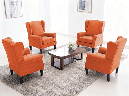 Accent Chair Set of 4, Modern Living Room Chairs with Wingback, Comfy Upholstered High Back Single Sofa for Bedroom, Mid-Century Reading Armchair Sillas para Sala