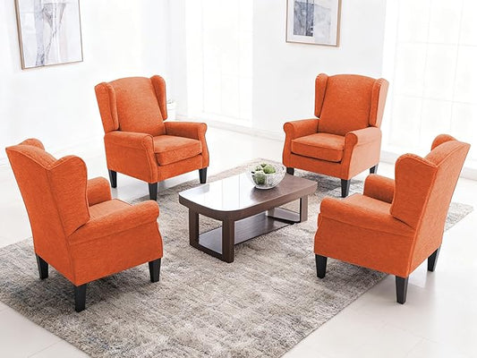 Accent Chair Set of 4, Modern Living Room Chairs with Wingback, Comfy Upholstered High Back Single Sofa for Bedroom, Mid-Century Reading Armchair Sillas para Sala