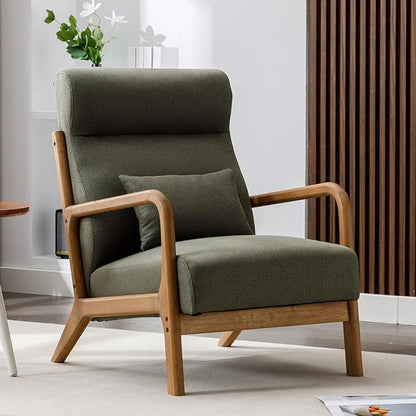 ANJHOME Mid Century Modern Accent Chair with High Back, Single Lounge Armchair with Solid Wood Frame, Comfy Reading Chair for Living Room, Easy Assembly