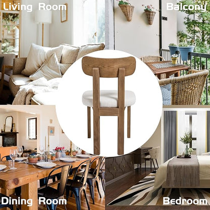 Beige Dining Chairs Set of 6, Mid Century Modern Linen Dining Room Chairs with Curved Back, Armless Kitchen Chairs for Living Room/Restaurant/Balcony/Bedroom/Home Desk/Task