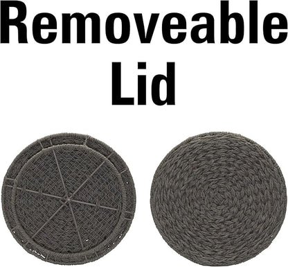 Household Essentials Handwoven Paper Rope Barrel Wicker Storage Basket Side Table, Gray