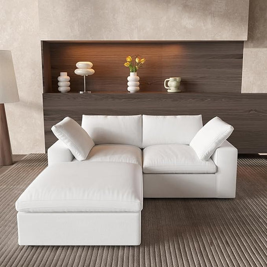 Cloud Couch Modular Sectional Sofa with Storage Ottoman,L Shaped Couch for Living Room,80.3" inch Down Filled 3 Seater Convertible Sectional Sofas for Office Apartment,White