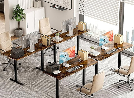 55 x 24 inch Electric Standing Desk Adjustable Height with 4 Wheels, 4 Memory Height Settings, 2 Headphone Hook, for Home Office, Splice Board Brown