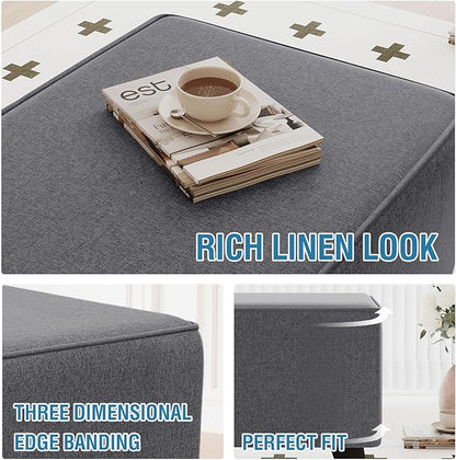 H.VERSAILTEX Ottoman Cover Slipcover Rectangle Fit Length 49"-50" Footrest Sofa Slipcovers Stool Cover Footstool Protector Covers Feature Thick Durable Linen Look Fabric Washable - Heather Grey