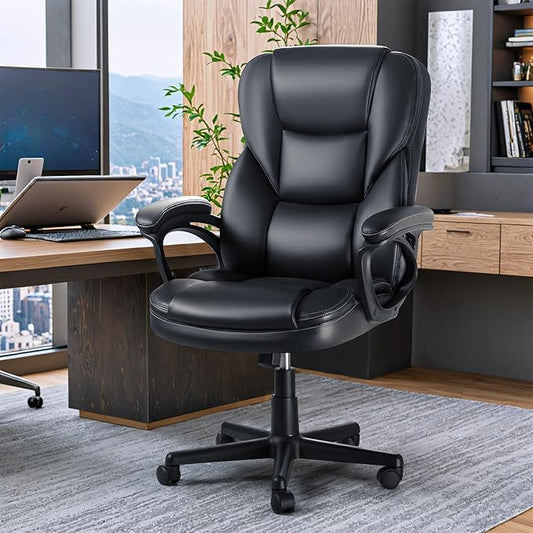 JUMMICO Executive Office Chair High Back Managerial Home Desk Chair, Adjustable Swivel Computer PU Leather Chair with Lumbar Support (Black)