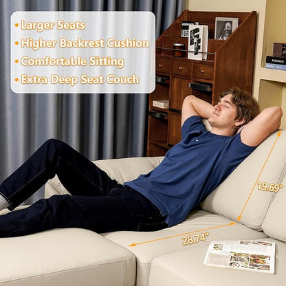 EASE MOOSE Oversized U Shaped Couch,Modular Sectional Convertible Sofa with Wide Deep,Extra Large Faux Leather Scratch Resistant Modern Couch for Big Spaces Living Room,Beige