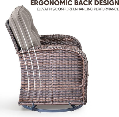 6-Piece Rotating Balcony Chair Set with 31-inch T-Shaped Wide backrest - Rattan Outdoor Rotating Balcony Chairs, Wide backrest Comfortable Outdoor Sliding Chair - Brown | Grey