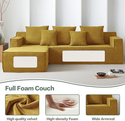 Boneless Cloud Sectional Couch, Modular Sectional Sofa with L-Shaped Lounge Chair, Soft Cloud Couch Memory Foam Sofa for Living Room, No Assembly Required (Orange, Velvet)