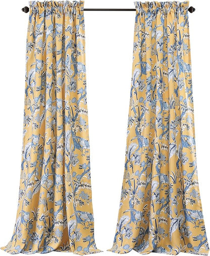 Lush Decor Dolores Light Filtering Window Panels, Pair, 52" W x 84" L, Yellow - Floral Curtains for Bedroom - Vintage Curtains - Coquette Room Decor