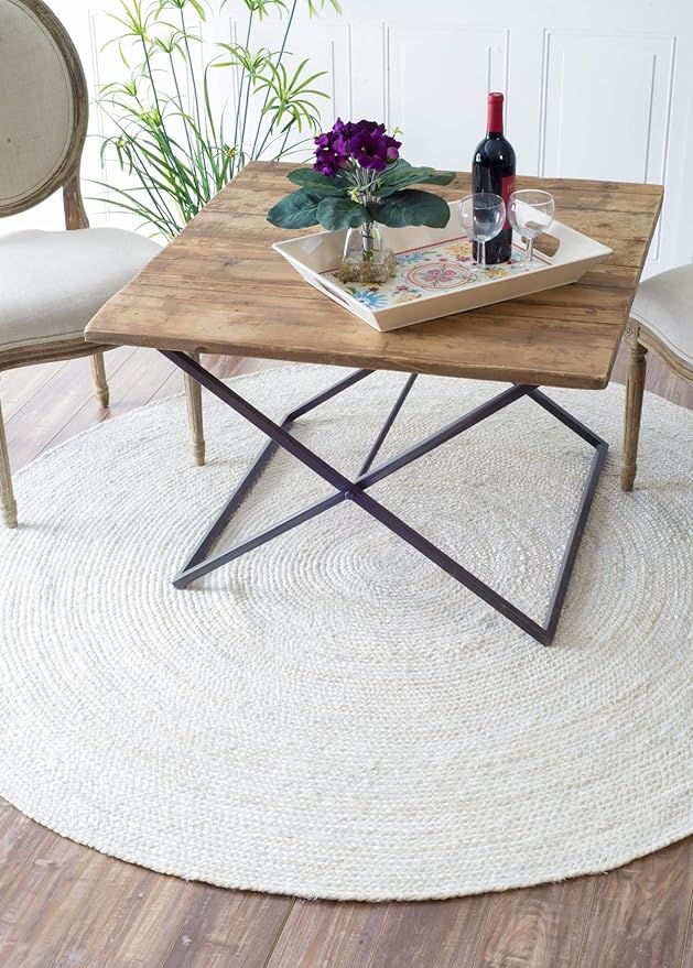 nuLOOM 4 Square Rigo Jute Hand Woven Area Rug, Off White, Solid Farmhouse Design, Natural Fiber, For Bedroom, Living Room, Dining Room, Hallway, Office, Kitchen, Entryway