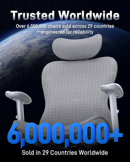 Ergonomic Office Desk Chair, Comfortable Computer Gaming Chair, Breathable Mesh Back & Seat, Adjustable Armrest & Headrest, Lumbar Support, Butterfly Design for Home Office (Gray)