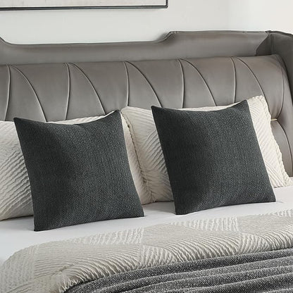 FUTEI Black Chenille Throw Pillow Covers 24x24 Inch Set of 2,Soft Striped & Diamond Textured European Cushion Cases,Modern Home Decor for Couch Living Room