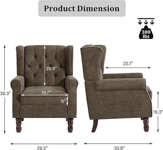 High Back Accent Chair, High Wingback Chair for Living Room, Button-Tufted Upholstered Fabric Armchair with Solid Wood Legs, Comfy Single Sofa Reading Chair for Bedroom, Taupe