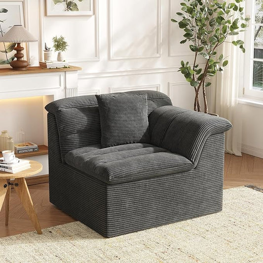 44" Cloud Sectional Couch with Single Arm, Modern Compressed Sofa, Comfy Sleeper Sofa, Corduroy Upholstered Couches for Small Space/Apartment, No Assembly Required, Dark Gray, Right Side