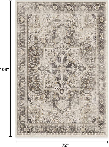 RUGGABLE Washable Vintage Area Rug – Kamran Hazel 6x9, Stain-Resistant, Non-Slip – Medium Machine Washable Rugs for Living Room, Bedroom, Hallway, Entryway & Office–with Standard Pad