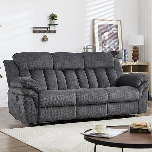 CANMOV Recliner Sofa Set, Manual Reclining Sofa with Overstuffed Armrest for Living Room,Bedroom Furniture,Office,3 Seat Grey