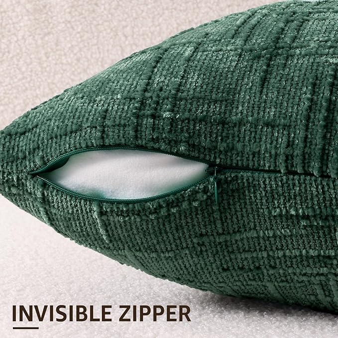 decorUhome Christmas Green Chenille Throw Pillow Covers 12x20 Set of 2 Thick Textured Slubby Couch Pillow Covers Farmhouse Accent Modern Neutral Decorative Pillow Cases for Bed Sofa Living Room