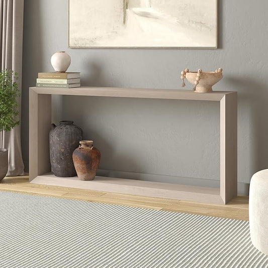 Henn&Hart 64'' Wooden Rectangular Console Table Entryway Table, Sofa Table with Wooden Shelf for Entryway, Living Room, Couch, Hallway, or Office, Alder White