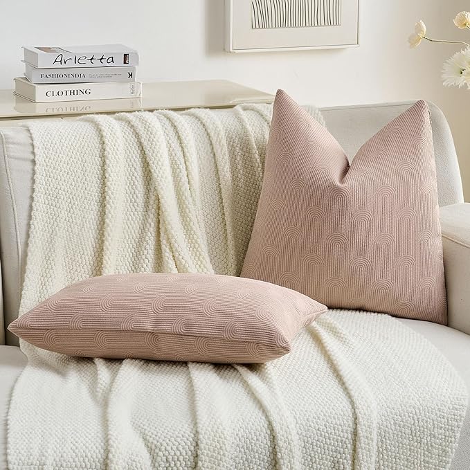 FUTEI Pink Chenille Decorative Throw Pillow Covers 22x22 Inch Set of 2,Soft Cozy Striped Geometric Patterns Cushion Case,Modern Home Decor for Couch Bed Living Room