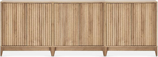 mopio Brooklyn Storage Cabinet, Modern Farmhouse Entryway Accent Cabinet, Buffet Sideboard, Credenza, Wood Modular Cabinet with Doors & Shelf, Fluted Panel (Oak Wave Fluted Cabinet, Set of 3)