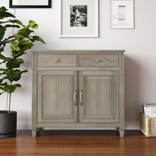 SIMPLIHOME Connaught 40-inch Wide Solid Wood Storage Cabinet in Distressed Grey for Entryway, Living Room, Organizer for Hats, Gloves, Shoes, Keys, Slim Design, Traditional Style