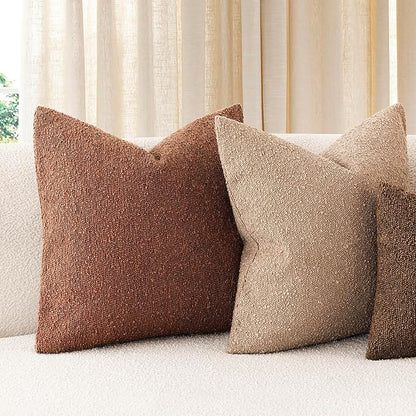 Foindtower Set of 2, Decorative Textured Boucle Throw Pillow Covers Accent Solid Pillow Cases Neutral Soft Cozy Couch Cushion Case for Chair Sofa Bedroom Living Room Home Decor 24x24 Inch Red Taupe