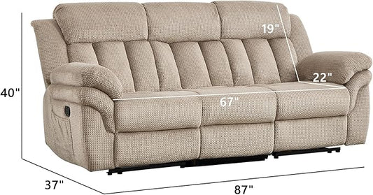 CANMOV Recliner Sofa Set, Manual Reclining Sofa with Overstuffed Armrest for Living Room,Bedroom Furniture,Office,3 Seat Light Brown